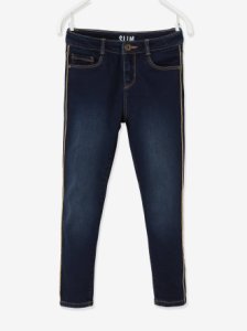 Slim Leg Jeans with Iridescent Stripe for Girls blue dark solid