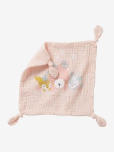 Square Baby Comforter in Fabric, Forest pink medium solid with desig