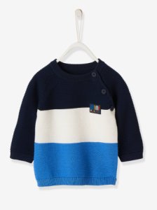 Three-Tone Jumper for Baby Boys blue dark solid with design