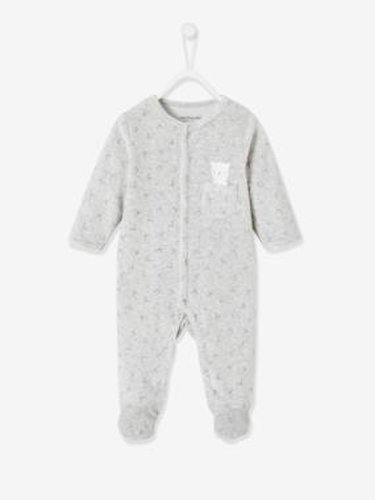 Velour Sleepsuit, Press Studs on the Front, for Babies light grey
