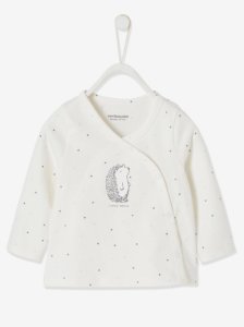 Wrap-Over Jacket in Organic Cotton for Newborn Baby white light all over printed
