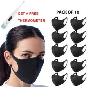 10 x Black Washable Face Covering Mask with FREE Digital Thermometer
