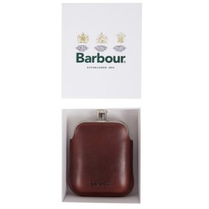 Barbour Wax Leather Hip Flask Dark Brown