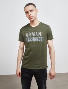 Mens Armani Exchange Rubber Logo Short Sleeve T-Shirt Olive, Olive