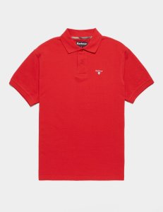 Mens Barbour Tartan Placket Short Sleeve Polo Shirt Red, Red