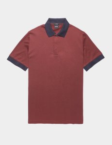 Mens BOSS Philipsen Short Sleeve Polo Shirt Burgundy/Navy, Burgundy/Navy