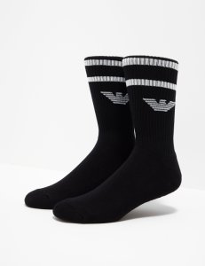 Mens Emporio Armani Loungewear 2 Pack Eagle Sport Socks Black, Black