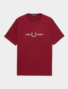 Mens Fred Perry Central Logo Short Sleeve T-Shirt Burgundy/Burgundy, Burgundy/Burgundy
