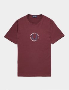 Mens Fred Perry Global Logo Short Sleeve T-Shirt, Red