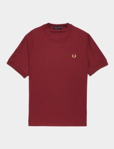 Mens Fred Perry Pique Short Sleeve T-Shirt Burgundy/Burgundy, Burgundy/Burgundy