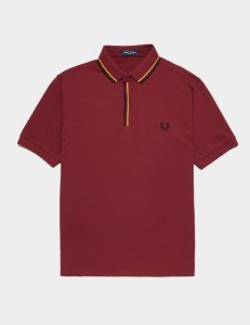 Mens Fred Perry Tipped Placket Short Sleeve Polo Shirt Burgundy/Burgundy, Burgundy/Burgundy