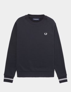 Mens Fred Perry Twin Tipped Crew Sweatshirt Blue, Blue