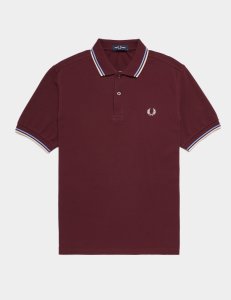 Mens Fred Perry Twin Tipped Short Sleeve Polo Shirt Men's Burgundy, Burgundy