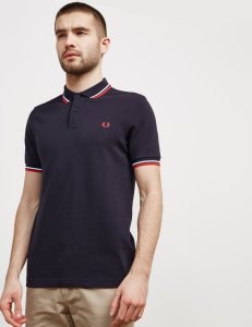 Mens Fred Perry Twin Tipped Short Sleeve Polo Shirt Men's Dark Navy/White/Red, Dark Navy/White/Red