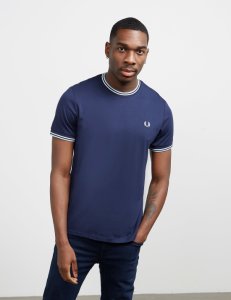 Mens Fred Perry Twin Tipped Short Sleeve T-Shirt Blue, Blue