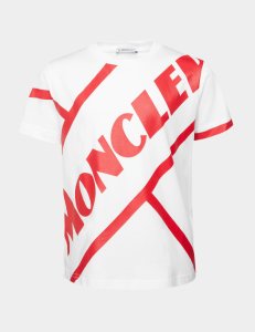 Moncler Boys Diagonal Logo Short Sleeve T-Shirt White, White
