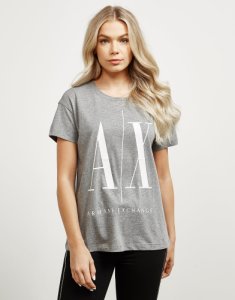Womens Armani Exchange Large Logo Short Sleeve T-Shirt Grey, Grey