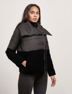 Womens Emporio Armani Contrast Crop Puffer Jacket Black, Black