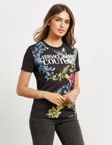 Womens Versace Jeans Couture Floral Baroque Short Sleeve T-Shirt Black, Black