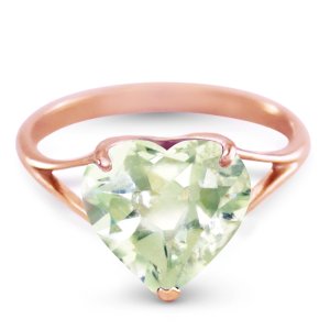 Green Amethyst Large Heart Ring 3.1 ct in 9ct Rose Gold