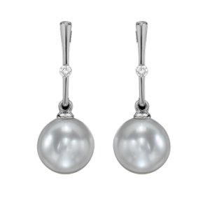 18ct White Gold Freshwater Pearl and Diamond Bar Drop Earrings EOX70023DD