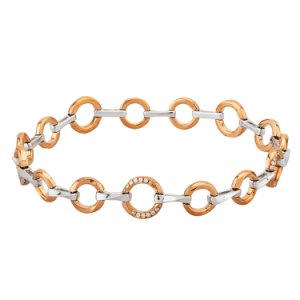 Gold Impression - 9ct rose gold two colour diamond open circle bracelet sw148