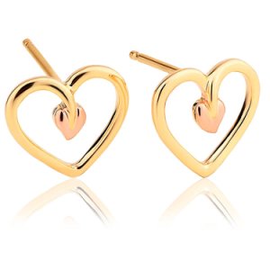 Clogau 9ct Gold Two Colour Tree Of Life Heart Stud Earrings TLHE7