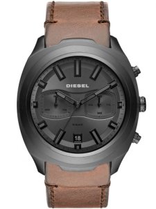 Diesel Tumbler Gunmetal Dial Brown Leather Strap Watch DZ4491