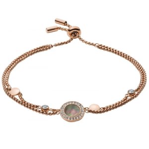 Fossil Classics Rose Gold Plated Black Mother Of Pearl Cubic Zirconia Toggle Bracelet JF02951791