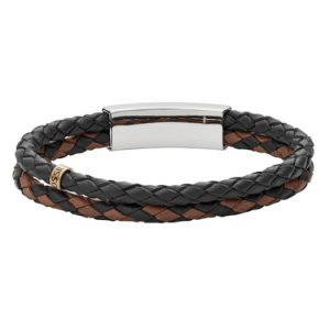 Fossil Vintage Casual Braided Black and Brown Leather Bracelet JF02758998