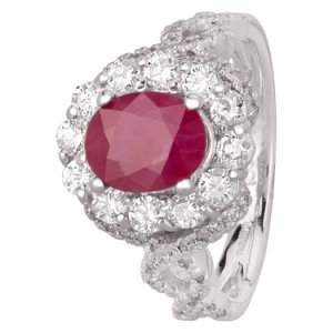 Pre-Owned 14ct White Gold 2.00ct Ruby and 1.00ct Diamond Cluster Twist Ring