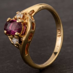 Pre-Owned 14ct Yellow Gold Ruby and Diamond Three Stone Ring