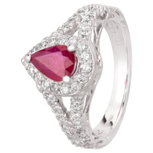 Pre-Owned 18ct White Gold 0.95ct Pear Shaped Ruby and 0.70ct Diamond Cluster Ring