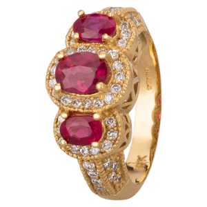 Pre-Owned 18ct Yellow Gold 1.60ct Ruby and 0.50ct Diamond Trilogy Ring