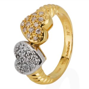 Pre-Owned 18ct Yellow Gold Diamond Double Heart Ring