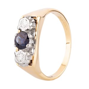 Pre-Owned 18ct Yellow Gold Sapphire and Diamond Three Stone Ring
