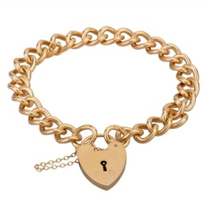 Pre-Owned 9ct Yellow Gold 7 Inch Heart Padlock Heavy Curb Bracelet