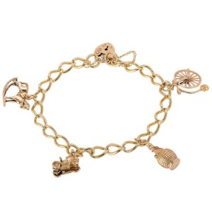 Pre-Owned 9ct Yellow Gold Curb Chain Charm Bracelet