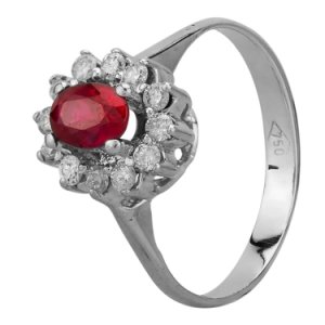 Pre-Owned White Gold Synthetic Ruby and Diamond Cluster Ring