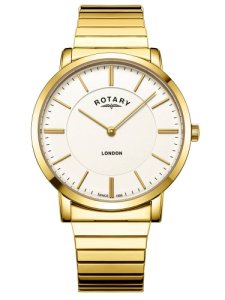 Rotary Mens London White Dial Gold Plated Expandable Bracelet Watch GB02766/03