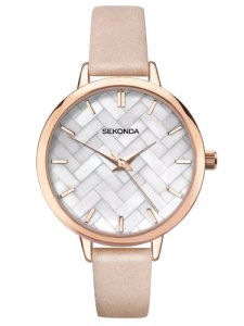 Sekonda Ladies Editions Rose Gold Plated Mother Of Pearl Dial Pink Leather Strap Watch 2826