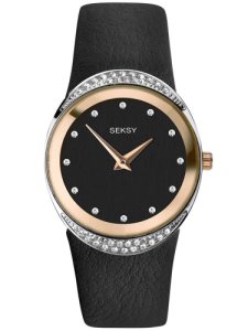 Sekonda Ladies Seksy Rose Gold Plated Black Leather Strap Watch 2728