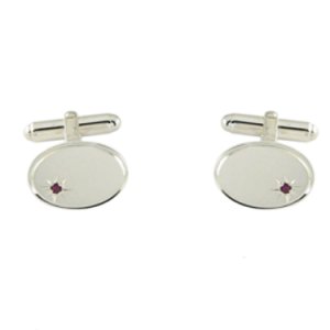 Silver Sparkle - Sterling silver oval edged ruby toggle cufflinks lh45 t/r