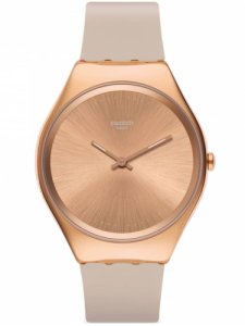 Swatch Skinrosee Rose Gold Plated Pink Rubber Strap Watch SYXG101