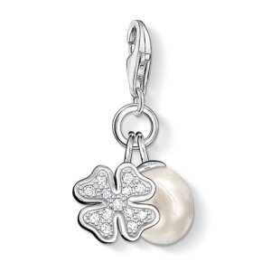 Thomas Sabo Silver CZ Clover and Freshwater Pearl Charm 0831-167-14