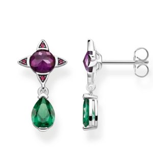 Thomas Sabo Sterling Silver Magic Stones Purple and Green Droplet Earrings H2073-348-7