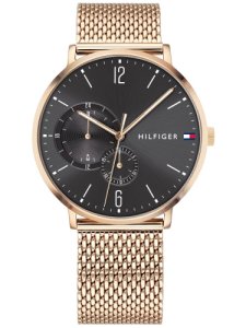 Tommy Hilfiger Brooklyn Black Dial Rose Gold Plated Mesh Strap Watch 1791506