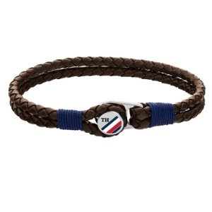 Tommy Hilfiger Brown Leather Logo Button Bracelet 2790196S