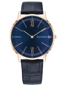 Tommy Hilfiger Cooper Rose Gold Plated Blue Dial Leather Strap Watch 1791515