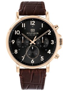 Tommy Hilfiger Daniel Rose Gold Plated Black Chronograph Dial Brown Leather Strap Watch 1710379